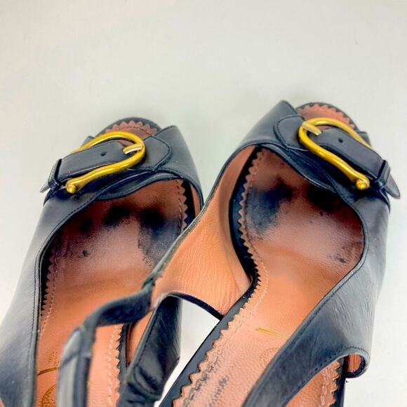 YVES SAINT LAURENT Black Leather Sling Back Heels - Size 36.5 - Picture 8 of 14